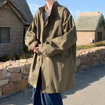 Long windbreaker mens autumn Korean trend coat spring and autumn ins Port wind loose leisure function jacket autumn and winter