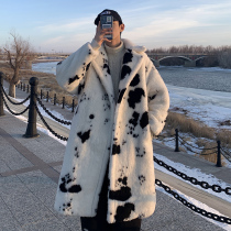 Lamb hair trench coat men winter plus velvet thickened woolen coat mens long style Hong Kong wind winter dress trend woolen coat