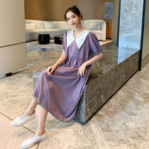 Summer maternity dress loose size fashion short sleeve foreign style Net red Korean version of long hot mom skirt women
