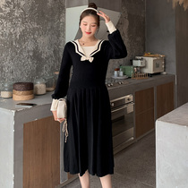 Autumn and winter breastfeeding sweater out 2021 net red bow knitted pregnant women jumpsuit long sleeve feeding base skirt tide