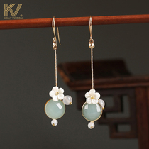 Antique earrings womens 2021 new fashion jade vintage sterling silver earrings summer long fairy tassel ear jewelry