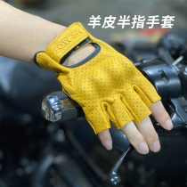 Spot Harley Motorcycle Summer perforated Breathable Goat Leather Strap Protection Pedal RA Retro Half Finger Gloves
