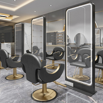 Barber shop mirror table hairdressing shop mirror hair salon special with lamp hanging wall Net red tide wall-mounted perm hair cutting mirror