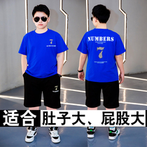 Fat Boy Clothing Boy Gats Up Short Sleeve Suit 2022 New Summer Clothing CUHK Boy Boy Loose Big Code Suit