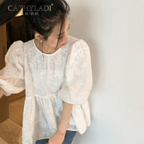 CATHYLAADI Pregnancy Woman Dress Spring Summer Sweet Beauty Cotton Embroidered Button foam Blister Blouse Blouse 70% sleeve shirt
