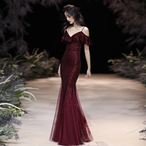 Harness Toast to Wine Red Color 2022 New Summer Wedding Temperament Bride Fish Tails Host Evening Dress dresses Dress