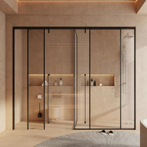 Shower room Home Large household type dry and wet separation Toilet tempered glass mobile door push Ramen bath screen customization