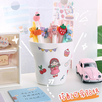 Simple style multi-function white pen holder ins girls desktop storage box Student stationery office pen holder send stickers