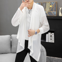 Windbreaker mens medium-long cape Summer thin ice silk coat sunscreen clothes Trend brand trend handsome shawl cape