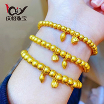 Gold shower bracelet female 999 full gold ancient inheritance small gold beads hand string two happy lotus pure gold transfer beads
