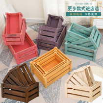 Solid wood storage box Storage box Retro old wooden box Shooting props wooden box Supermarket display decoration wooden box