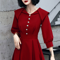 Toast Bride 2021 New Engagement Dress Back Dress Usually Wear Red Satin Long Sleeve Spring and Autumn