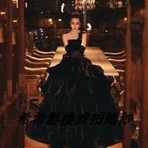 New high-end evening dress star same dress French black satin chest retro Hepburn evening gown