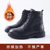 Dujafang mens charging heating shoes electric heating shoes warm wool cotton shoes cowhide wool leather wool Martin boots classic mens model