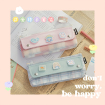 Girl heart grid Japanese ins pen bag Primary School students cute girl junior high school student girl version stationery pencil case