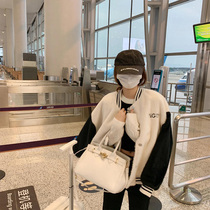 2021 new small American retro baseball suit plus velvet padded small fragrant wind lamb coat women autumn and winter