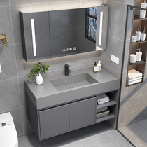  Bathroom cabinet Modern light luxury washbasin cabinet combination bathroom rock plate one-piece basin hand washing washbasin simple mirror cabinet