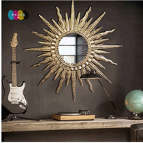 Wrought Iron Sun mirror wall decoration American living room wall industrial wind hotel porch wall decoration pendant