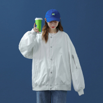 Baseball womens ins tide spring and autumn loose Korean jacket top large size fat mm design sense niche Harajuku style jacket