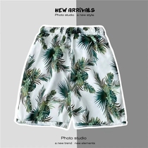 Hawaiian style shorts mens summer flower pants vintage trend loose beach five-point pants seaside vacation