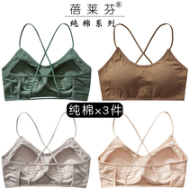 Sexy beautiful back hollow cross belt bottoming camisole pure cotton sweat-absorbing belt chest pad one-piece bra gathered underwear