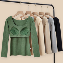 Autumn and winter plus fleece warm pajamas top with chest cushion warm heating close-fitting long-sleeved loungewear tops for ladies