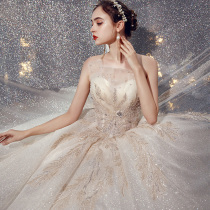 Wedding dress 2021 summer new temperament bride princess wind starry sky heavy industry large tail luxury bandeau main yarn dress