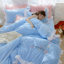 Crystal velvet winter warm velvet four-piece girl heart solid color coral velvet bed sheet quilt cover double-sided velvet bedding kit
