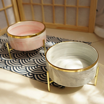 Marbled cat bowl ceramic raised bowl frame dog bowl large diameter cat protection cervical vertebra pet supplies anti-knock