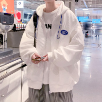 Spring and autumn outerwear mens hooded loose on the clothes Korean version trend ins mens cardigan sweatshirt casual jacket