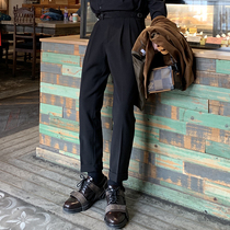 JY light ripe wear black casual pants men autumn and winter hanging pants straight tube loose white texture suit pants