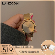 Blue-blue LANZOOM Ladies watch womens small crowdsourced senior sensation Morandi Little Fang expression People gift to girlfriend
