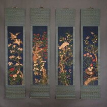 Antique calligraphy and painting Chinese painting Quadrilateral painting Silk painting Scroll painting Decorative painting Four screens Jiang Tingxi color feather map has been mounted