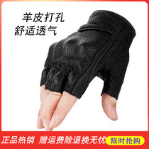 Summer motorcycle riding genuine leather half finger gloves male and female thin section locomotive Ferro Brigade retro waterproof touch screen anti-fall