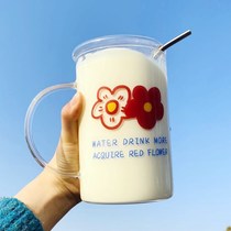 Large capacity 1000ml glass with lid with handle cup ins straw teacup Household cute summer cup