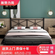  Modern and simple ins net celebrity simple wrought iron bed Master bedroom second bedroom apartment iron sheets Double 1 5 meters iron shelf bed