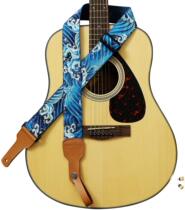 Original Japanese Style  Tsunami Waves”5CM Cotton Wide Guitar Strap Genuine Leather Head with Piano Headband