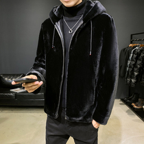 Winter imitation mink velvet fur men Korean version of the trend handsome hooded thickened warm fur one coat coat male