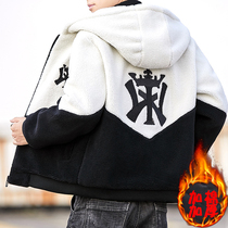 Winter thicken imitation sheep-scissor coat male Korean fashion slim hat handsome warm lamb fur cotton-padded coat