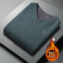 Mens slim sweater V collar trend autumn winter plus velvet padded sweater spring autumn base shirt clothes