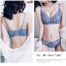 CK ιdk thin bra lace set without steel ring small chest gathering sexual beauty back adjustment underwear women