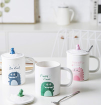 Couple creative ceramic water cup large capacity three-dimensional cartoon dinosaur drinking cup with lid spoon mug coffee cup