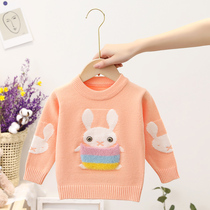 Girls Knitted Sweater Plus Padded Velvet Thickened Childrens Knitted Weaving Children Autumn and Winter Baby Round Neck base shirt