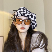 ins Net red checkerboard beret female spring and autumn thin retro cloud hat Korean painter Bud hat winter tide