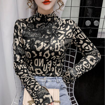 European station printed semi-high collar base shirt women long sleeve shirt autumn winter 2021 New European fashion slim top
