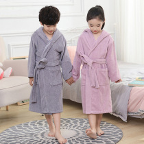 Five-star hotel autumn and winter thickened towel hooded bathrobe children cotton adult bathrobe