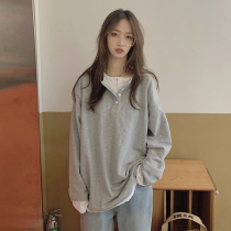 Large size fat MM fake two-piece T-shirt female 2021 new autumn design sense loose long sleeve clothes female ins tide