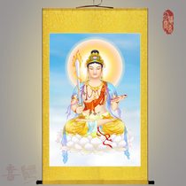 Manjusri Bodhisattva Buddha statue home dedicated to hanging paintings Buddha Hall study living room decoration painting Silk scroll painting