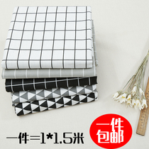 Cotton linen black and white plaid fabric hipster ins sofa tablecloth background decorative printed linen handmade diy fabric