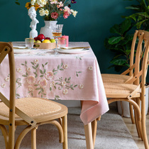 Embroidered light luxury ins style tablecloth pink bedroom pink tablecloth Korean tea table mat table fabric court high-end